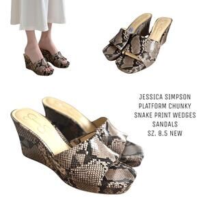 JESSICA SIMPSON SNAKE PRINT‎ WEDGES PLATFORM SANDALS SZ. 8.5 NEW